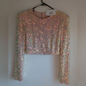 Sequin Long Sleeve Crop Top